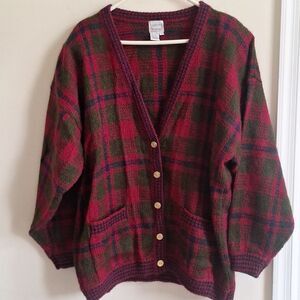 Vintage 80s Hastings & Smith Wool Blend Plaid Cardigan Sweater Red Green Size 2X